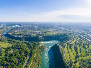 An aerial view of the Niagara River.