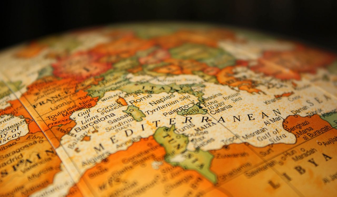 A map of the Mediterranean region.