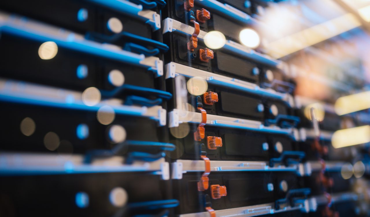 Close-up view of data centre equipment.