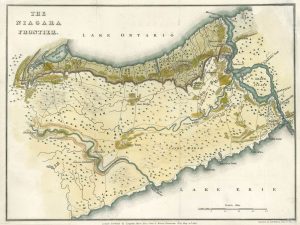An antique map of the Niagara region and Lake Ontario.