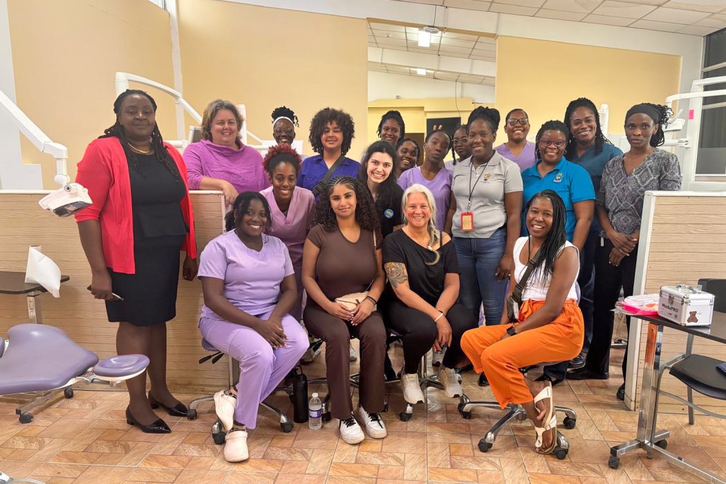 There is a group of women in a dental clinic.