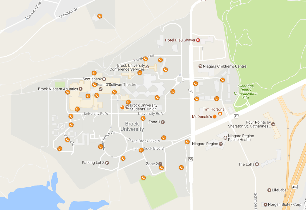 brock university campus map Emergency Phones Campus Security Services