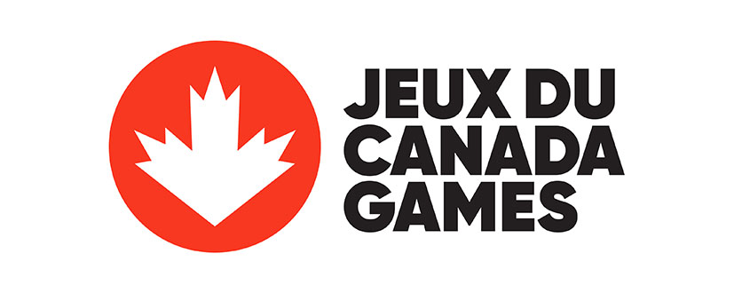 A red circle with a white maple leaf inside it, beside black text that reads "Jeux du Canada Games".