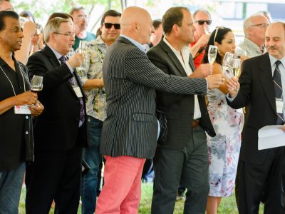 a group of people at an outdoor wine event