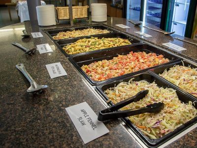 various food items in a buffet setting