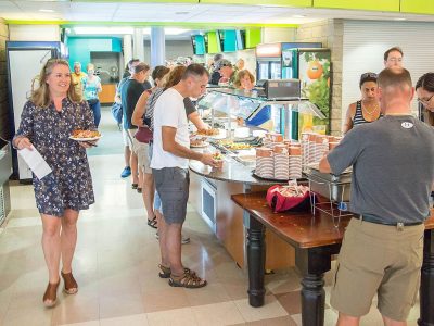 students at a food counter