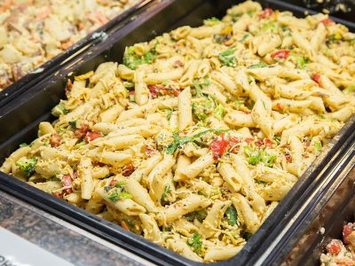 macaroni noodles in a buffet pan