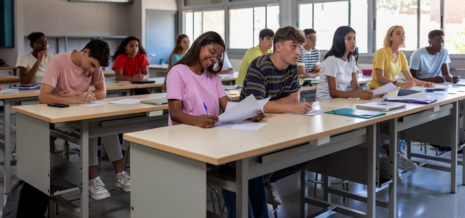 large classroom of high school students