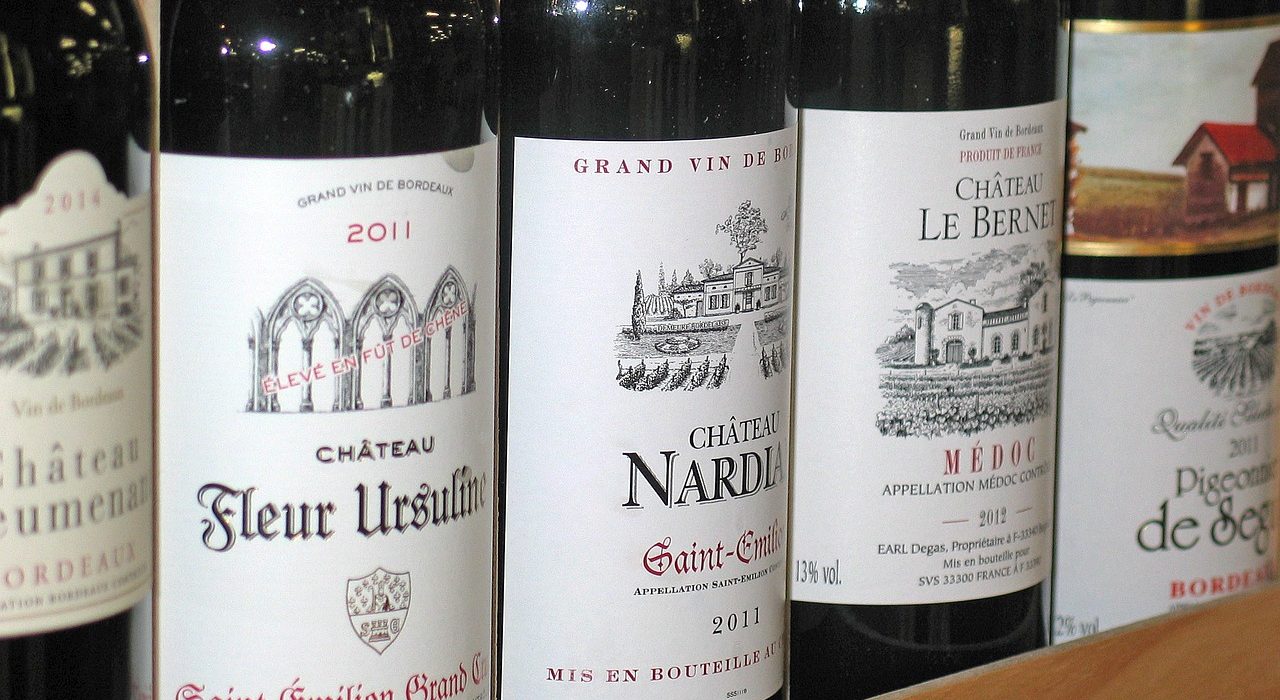 a row of bottles of wine