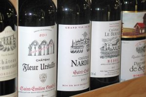 a row of bottles of wine