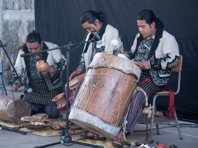Musicians performing traditional Mayan music.