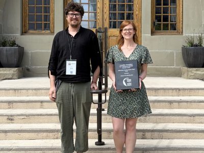 Rob Blom and Emily Krushelnycky stand together outside University of Winnipeg.