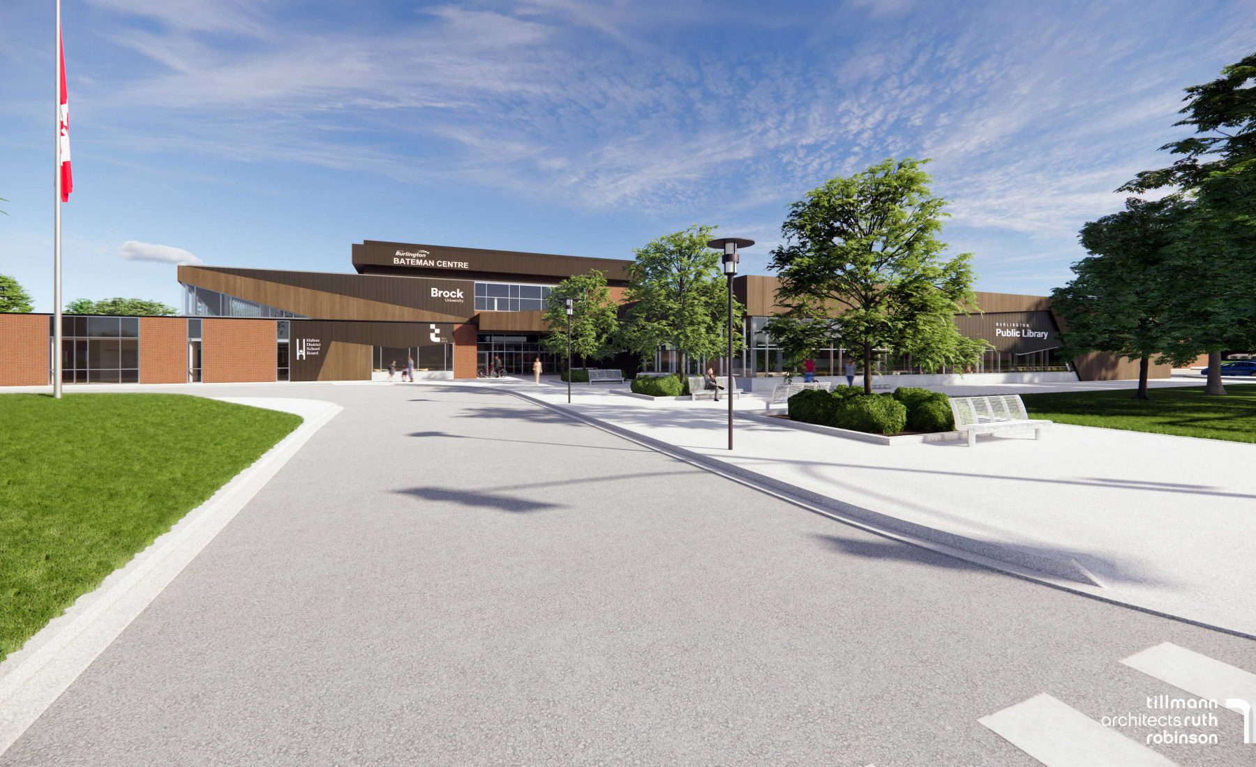 An architectural rendering of the new Brock University Burlington campus exterior. 