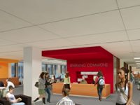 Arthur Schmon Tower Learning Commons desk and lounge rendering