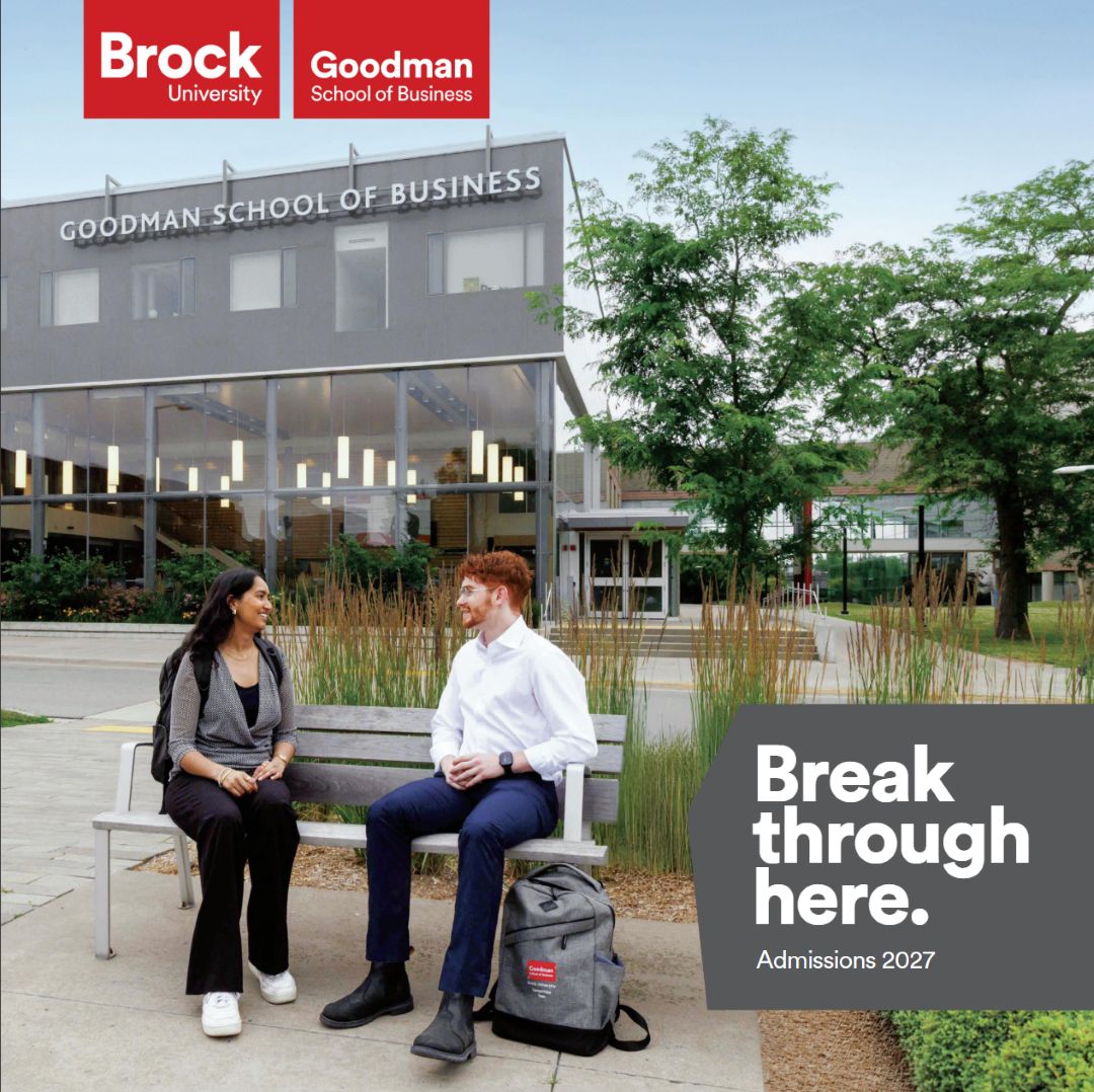 Viewbook Cover. Text "Break through here." Photo of students sitting on a bench outside
