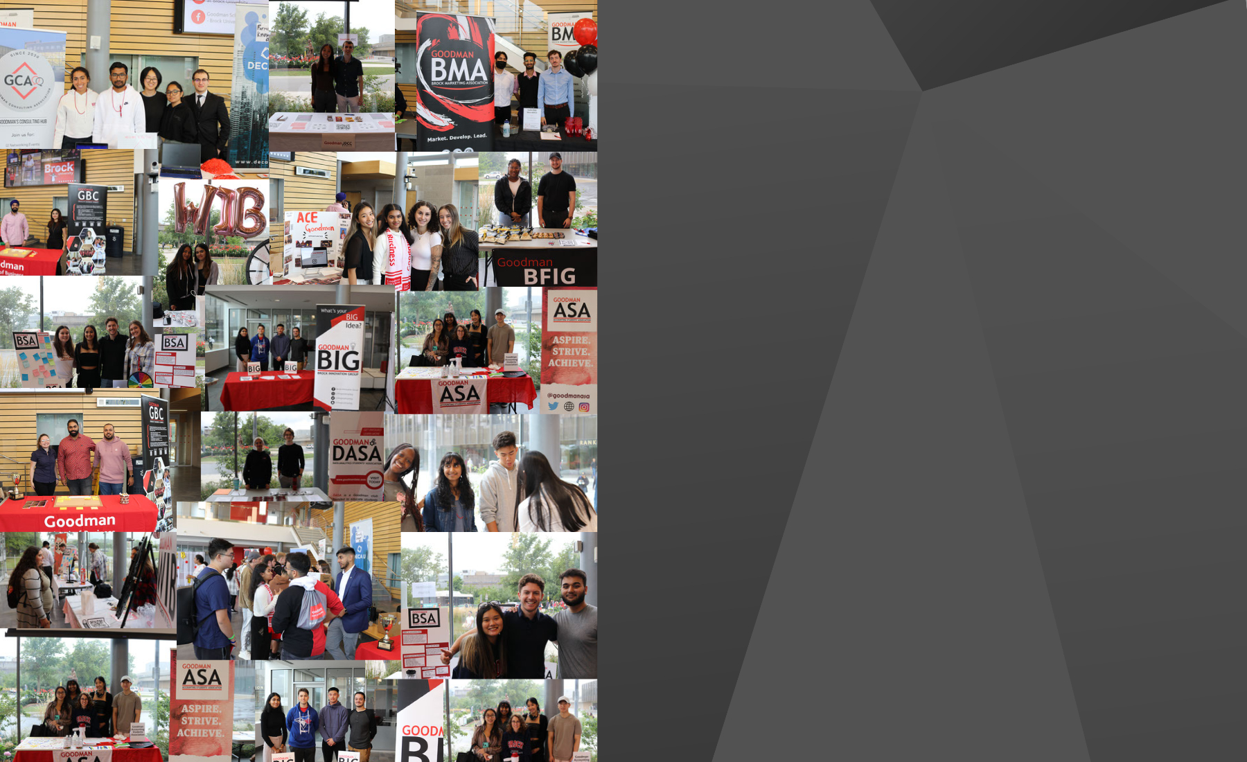 Collage of photos from the Goodman clubs fair with a grey geometric background 