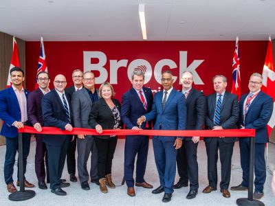 LINC Ribbon cutting outside Brock University