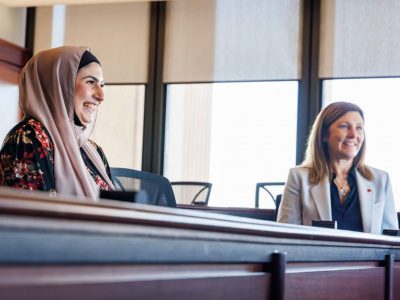 Natalie Pierre, Parliamentary Assistant to the Minister of Colleges and Universities meets with Brock University students.