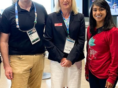 Chris Bittle, Member of Parliament for St. Catharines (left), Dr. Lynn Wells, Vice-President, Academic (centre), and Hon. Bardish Chagger, Member of Parliament for Waterloo at the Niagara 2022 Canada Summer Games.