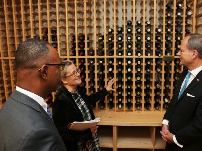 Minister with a Brock Delegates in CCOVI wine room