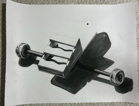 An artistic pencil drawing of dumbbells 
