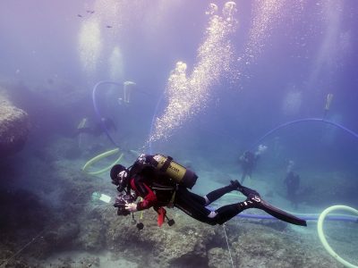 scuba diver documenting area underwater