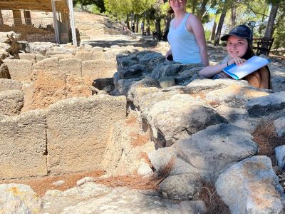 2 students at rocks in Gournia