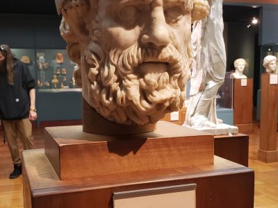 A head from a Roman copy of an earlier Hellenistic piece within the ROM's classical collection.