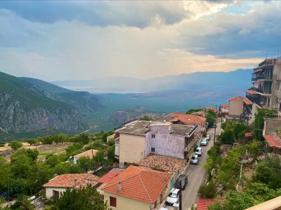 Study Tour of Greece street view looking down at houses and mountain