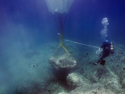scuba diver with underwater balloon