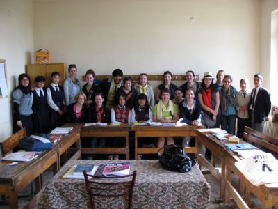 Study tour students join a village grade 8 English class