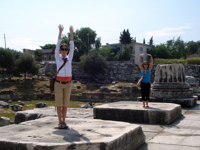 Joelle and Jane pose as Doric and Ionic columns