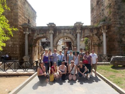 The study tour group outside Hadrian's Gate in Antalya