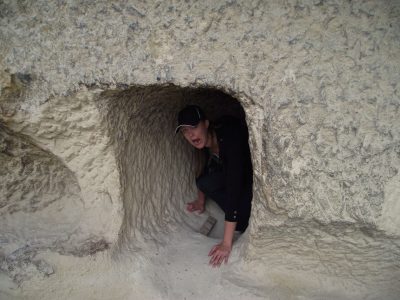 Kristin emerges in the underground city of Kaymaklı