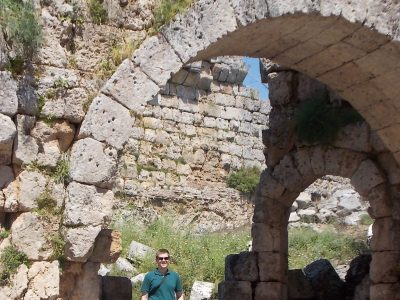 Tom inside the remains of a Roman bathhouse at Perge