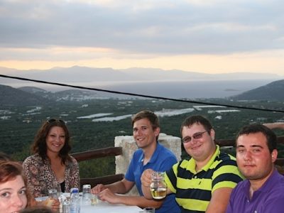 6 students Final banquet at Monastiraki above the Mirabello Bay