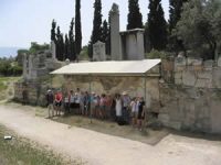 students taking some shade Kerameikos, Athens