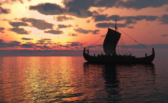 vikings boat on sunset see