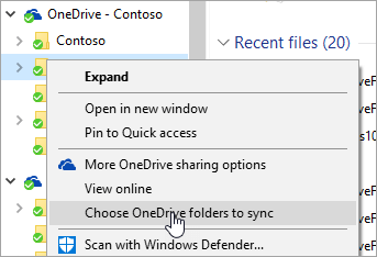 onedrive sync folders windows 10