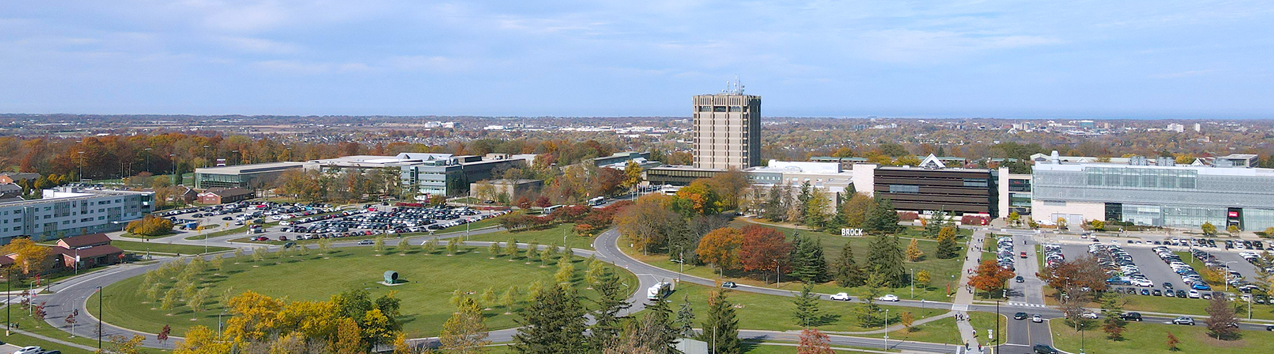 An aerial photo of Brock University's campus in the Niagara region.