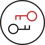 A graphic or icon showing two skeleton keys enclosed within a circle.