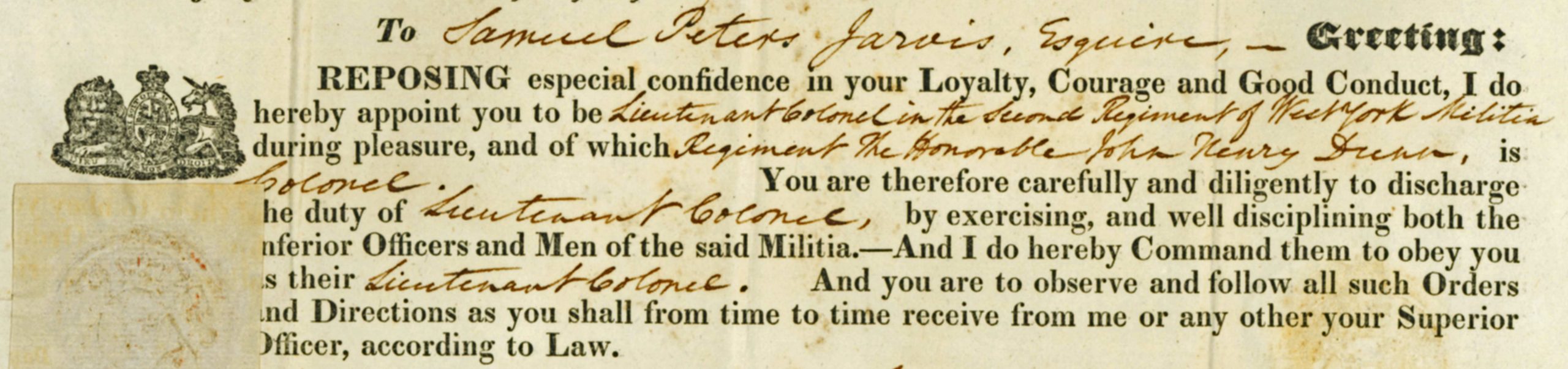 Samuel Jarvis' military promotion 1825