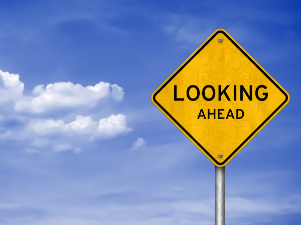 Sign which reads: Looking Ahead