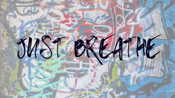 Just Breathe desktop wallpaper in Grafitti font