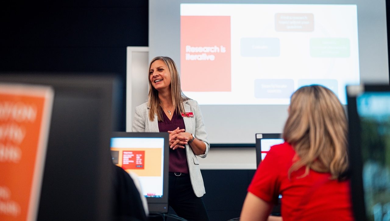 Librarian leading library workshop