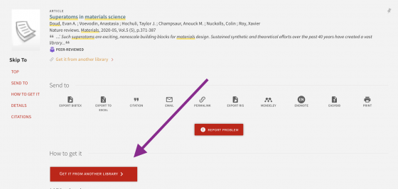 Screen capture of where to find the Get it From Another Library Button