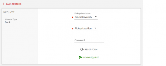 Pick-up location options for requested books