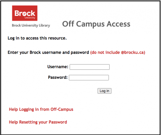 Image of off campus access log in screen