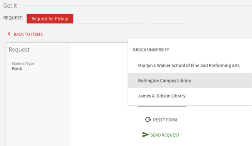 request for pickup options Request for Pick-up button in Omni with location options shown