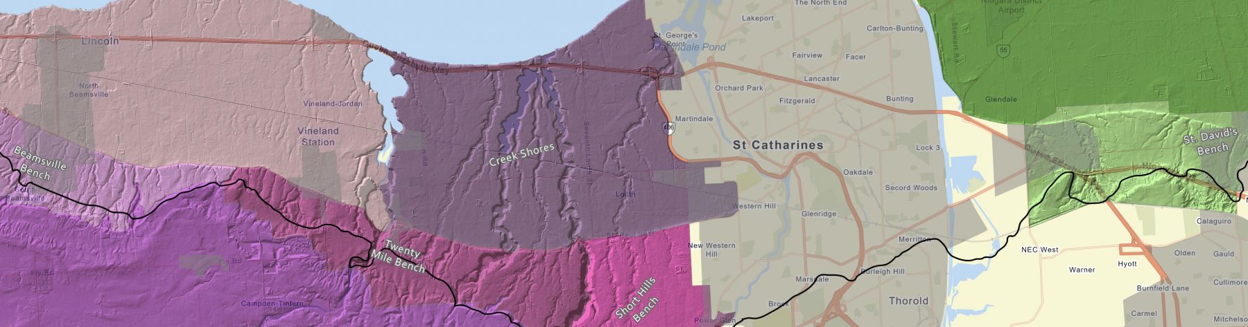 Map showing wine regions of Niagara cropped